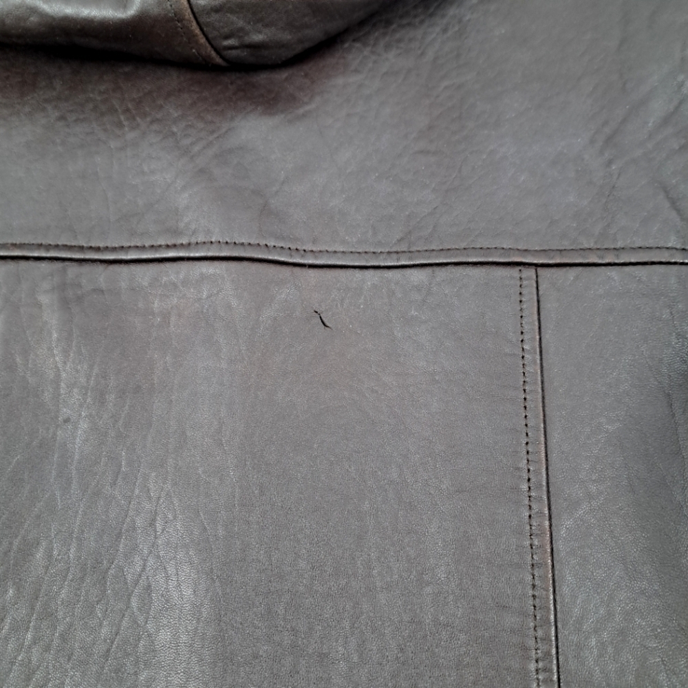Vintage Ann Taylor Brown Leather Jacket, 1990's, Fleece lined hood, sz M - Picture 8 of 9